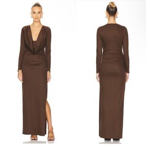NWT Line & Dot Towne Maxi Cowl Knit Stretch Dress in Chocolate Brown size medium